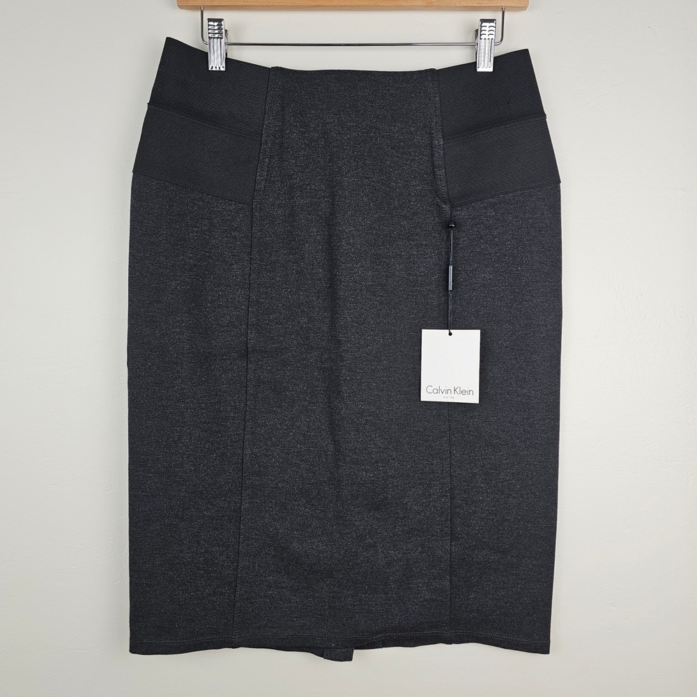 NWT Calvin Klein Skirt Womens 6 Charcoal Heather Pencil Stretch‎ Elastic Waist